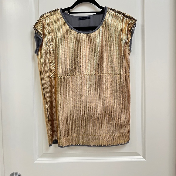 Pinko Gold Sequin Embellished Top with Beaded Sleeves – Size M - Picture 1 of 13
